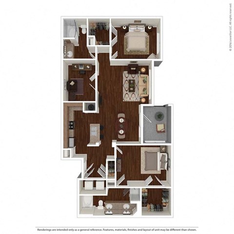 Floor plan for 2 beds, 2 baths, 1417 sqft